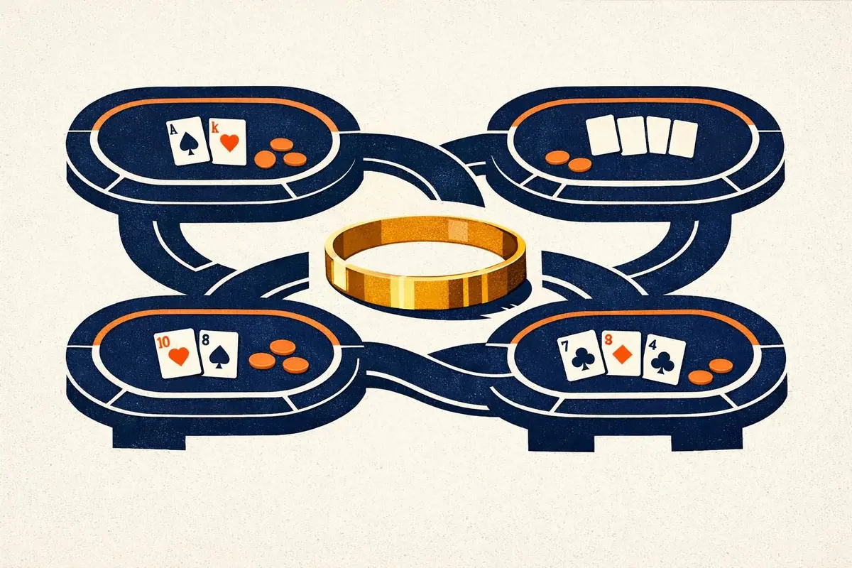 Conceptual illustration of online poker and shared player pools