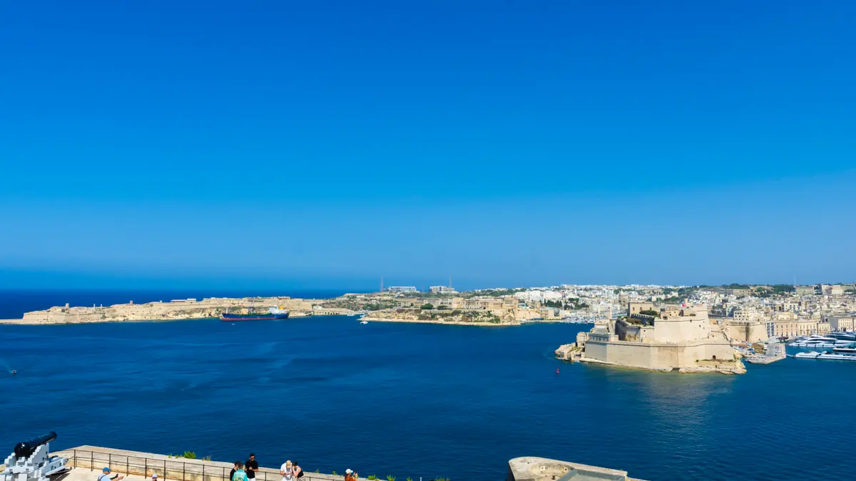 View of Malta’s Grand Harbour from Upper Barrakka Gardens in Valletta.