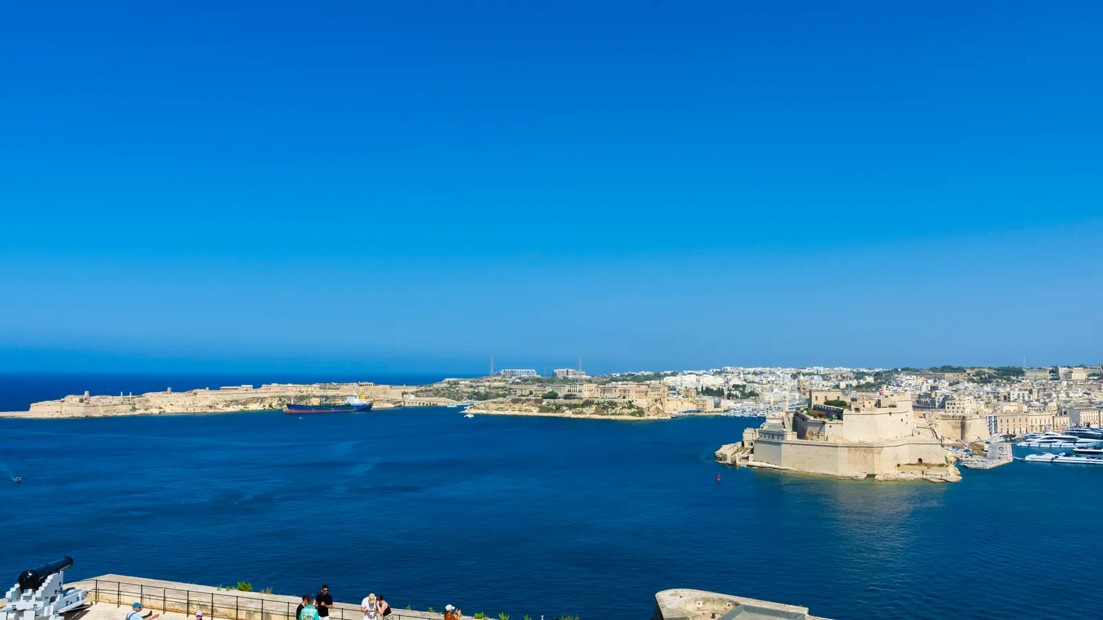 View of Malta’s Grand Harbour from Upper Barrakka Gardens in Valletta.