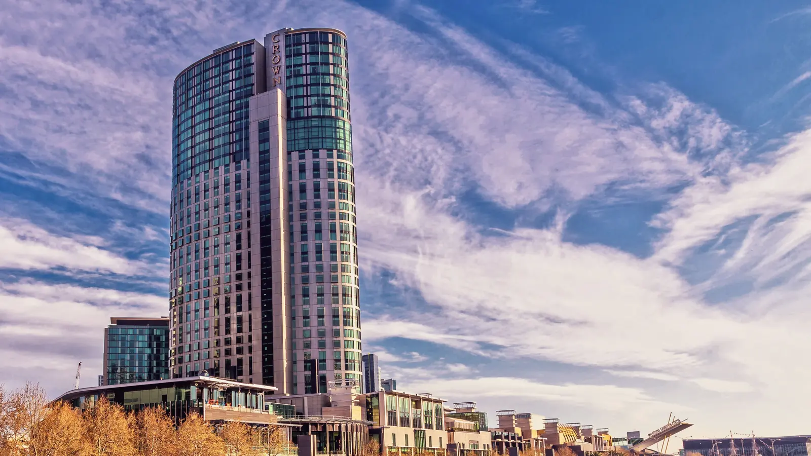 Crown Casino Towers on Melbourne’s Southbank beside the Yarra River.